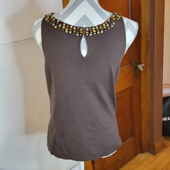 Womens Loft Beaded Neckline Silk/cotton tank Keyhole back Size Large - Picture 4 of 7